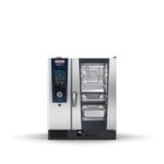 RATIONAL iCombi Pro smart combi oven with touch display and stainless steel trays for professional kitchens.