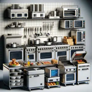 DALL·E 2024 01 15 14.08.40 A semi realistic image representing the category of Restaurant Kitchen Equipments for a restaurant website. The image should showcase a variety of e 300x300 1