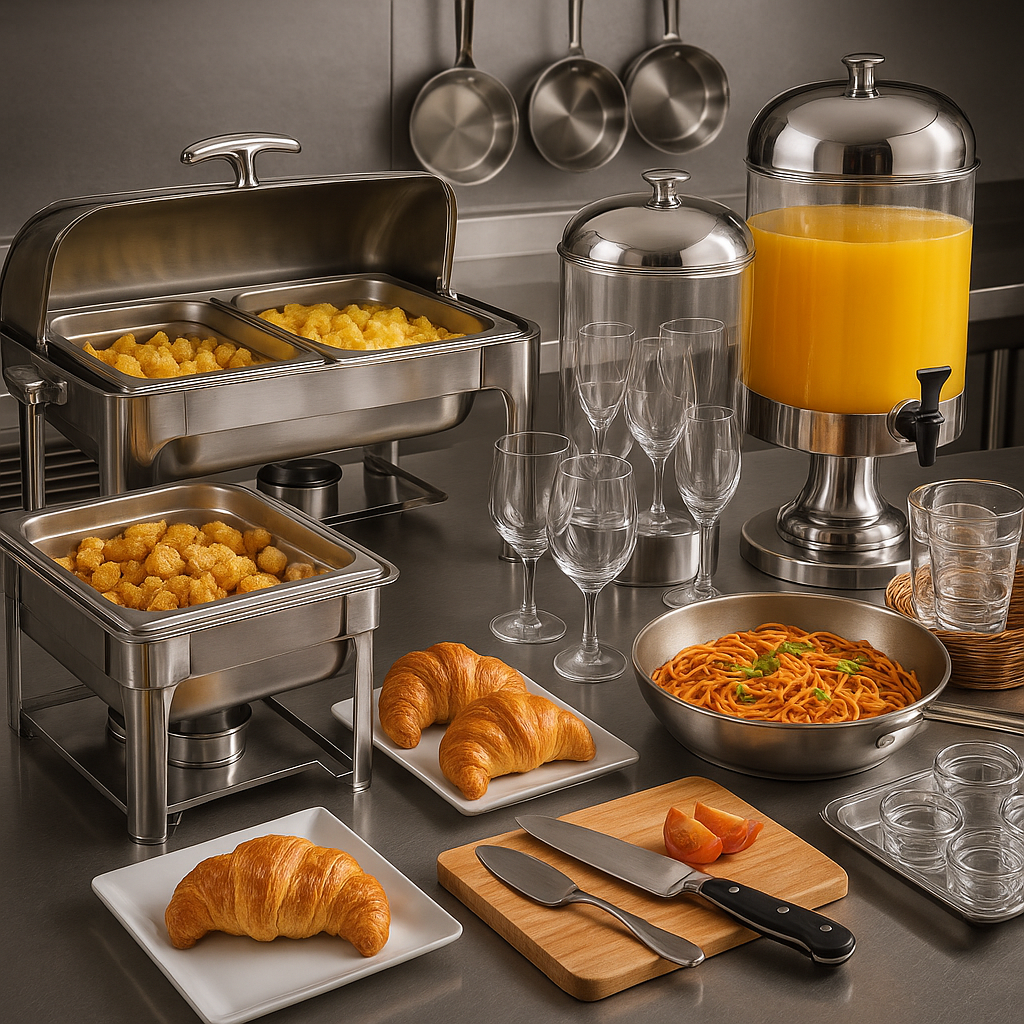 Buffet setup with food and drinks