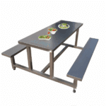 Commercial Stainless Steel Labor Dining Table with Fixed Benches ? 6 Seater Staff Mess Table