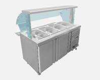 salad bar with glass-curved cooling showcase