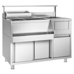 Commercial Stainless Steel Cocktail Prep Station ? Right-hand sink - 2 sliding doors - 4x 1/6 GN
