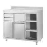 Commercial Work Cabinet - Coffee Machine Cabinet - 1200x600 mm ? with 2 Drawers, 1 Door, Waste Bin & Upstand